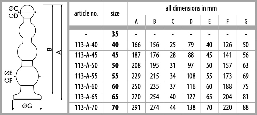 Measurements Dildo BALLS - English